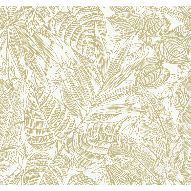 Brentwood Yellow Palm Leaves Grasscloth Wallpaper