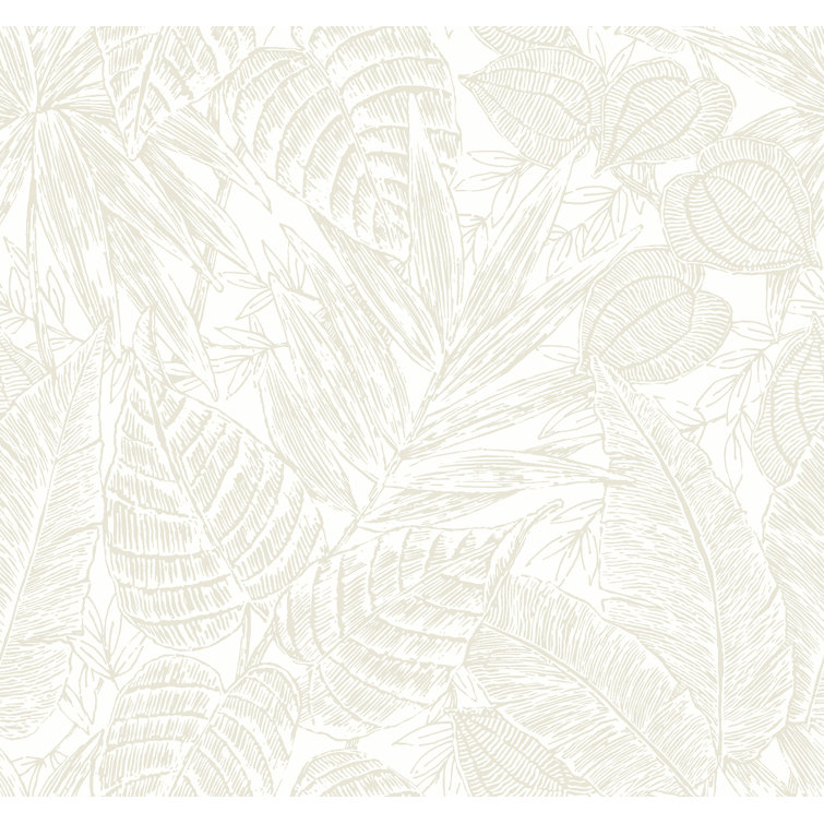 Brentwood Off-White Palm Leaves Grasscloth Wallpaper