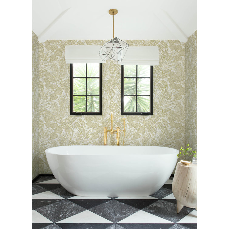 Brentwood Yellow Palm Leaves Grasscloth Wallpaper