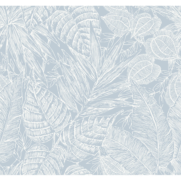 Brentwood Sky Blue Palm Leaves Grasscloth Wallpaper