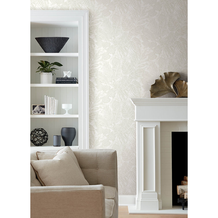 Brentwood Off-White Palm Leaves Grasscloth Wallpaper