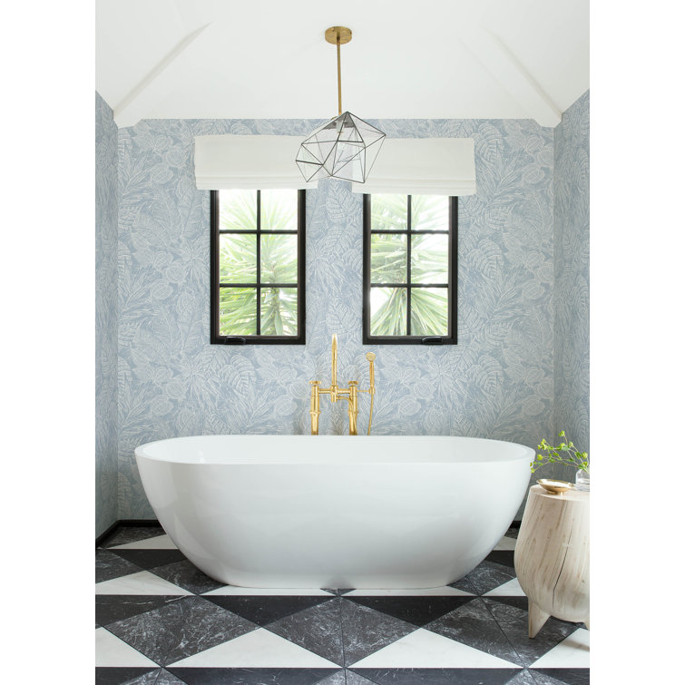 Brentwood Sky Blue Palm Leaves Grasscloth Wallpaper