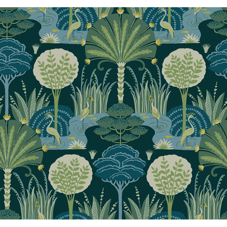 Mandeville Teal and Green Tropical Paradise Non-Woven Wallpaper