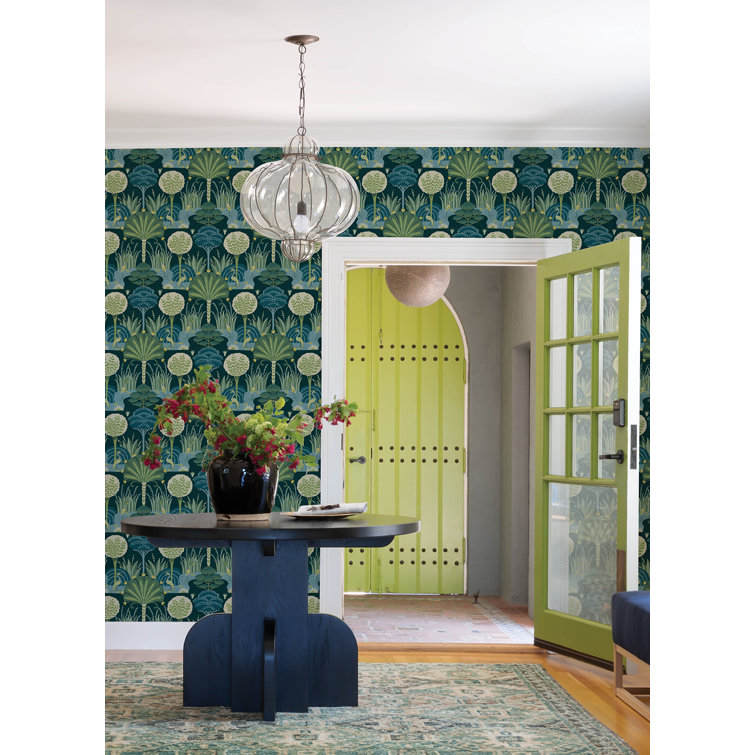 Mandeville Teal and Green Tropical Paradise Non-Woven Wallpaper