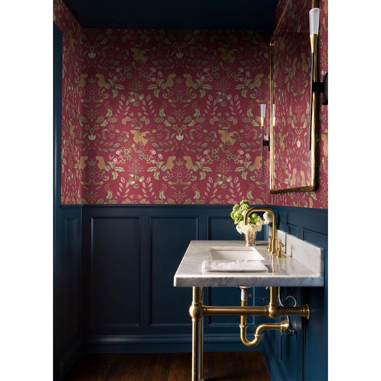Raspberry Jungle Damask Non-Pasted Washable Wallpaper