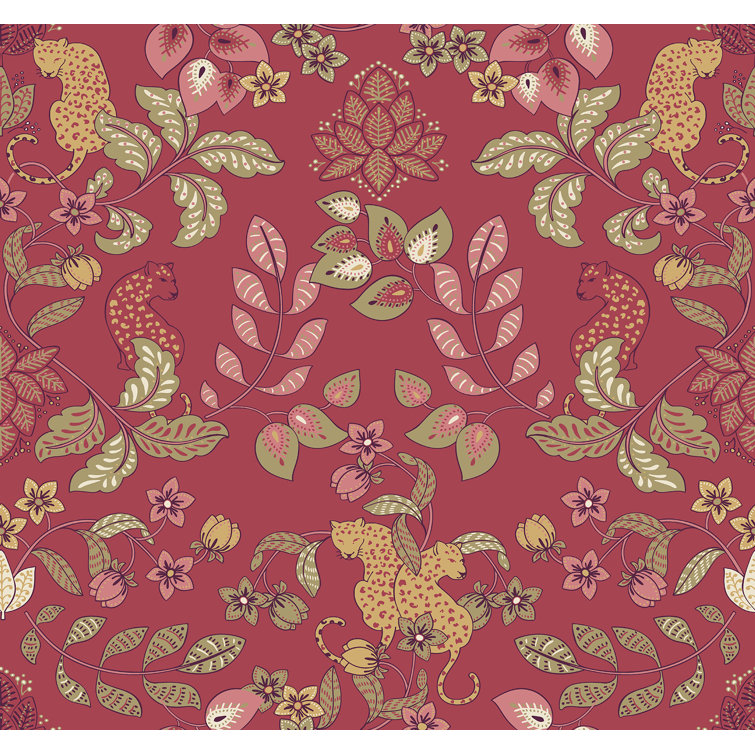 Raspberry Jungle Damask Non-Pasted Washable Wallpaper