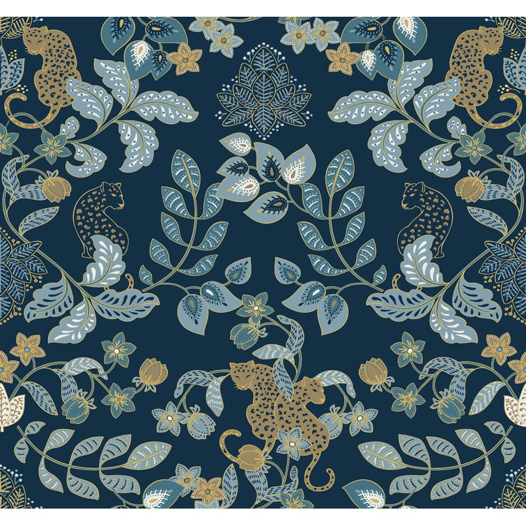Getty Navy Blue and Gold Non-pasted Damask Wallpaper