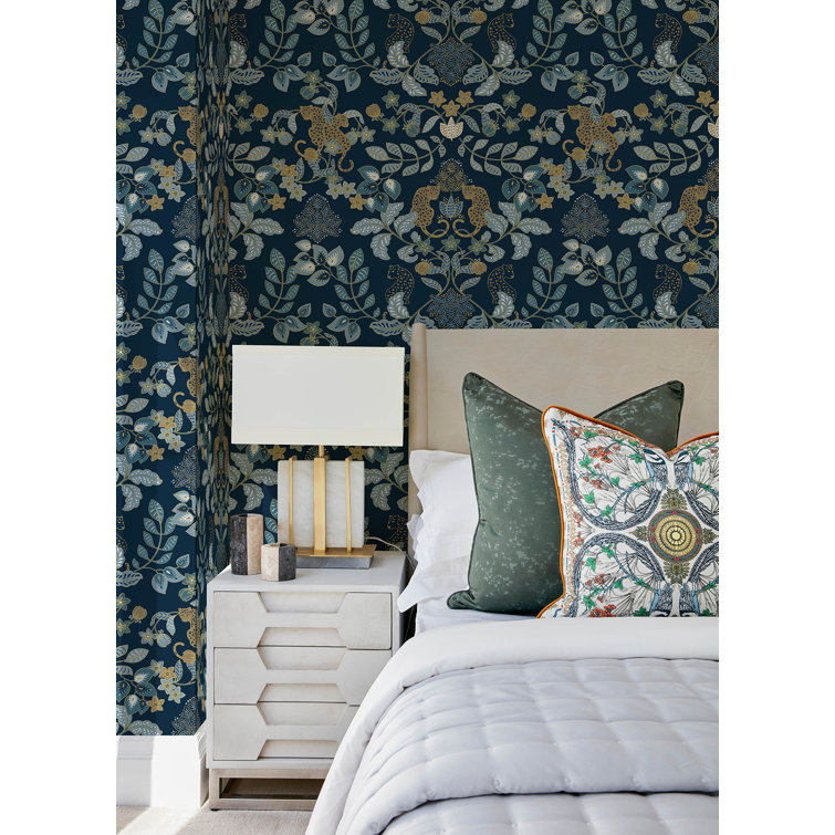Getty Navy Blue and Gold Non-pasted Damask Wallpaper