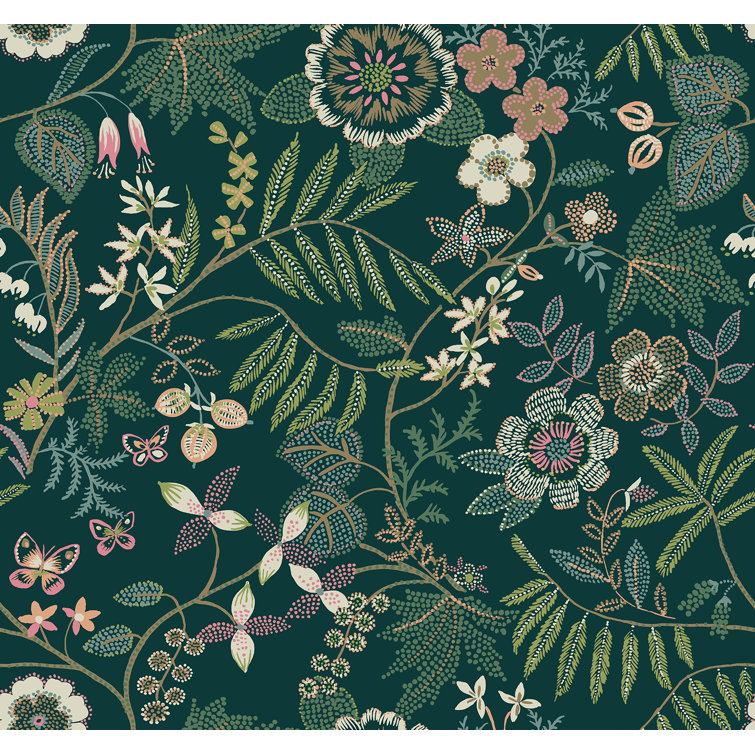 Marilyn Green Floral Non-Woven Washable Wallpaper