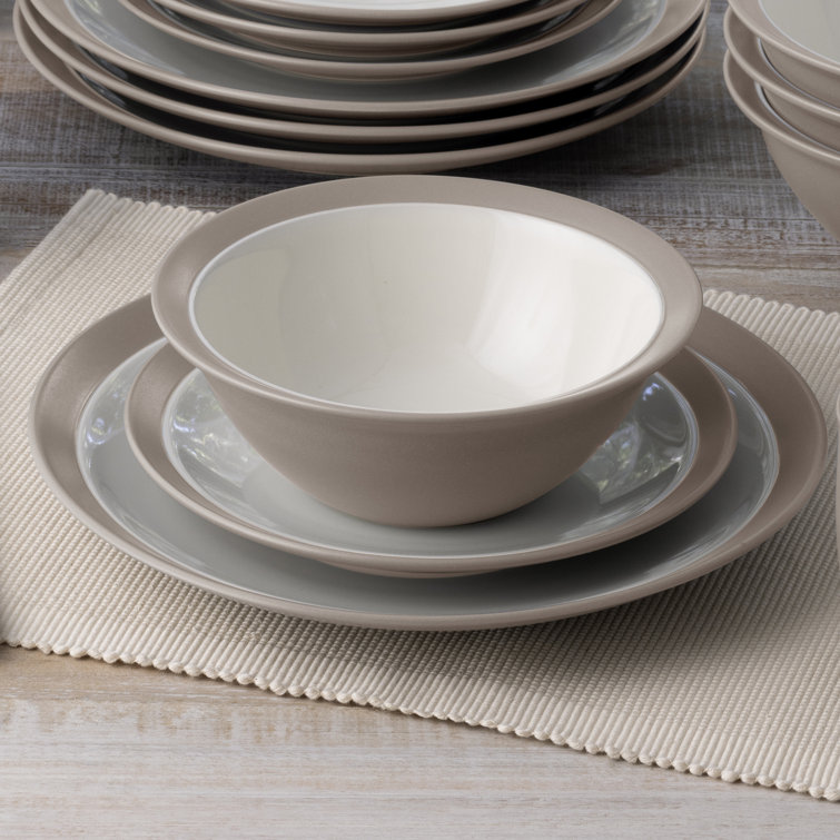 Sand Ceramic 4-Piece Breakfast Bowl and Plate Set