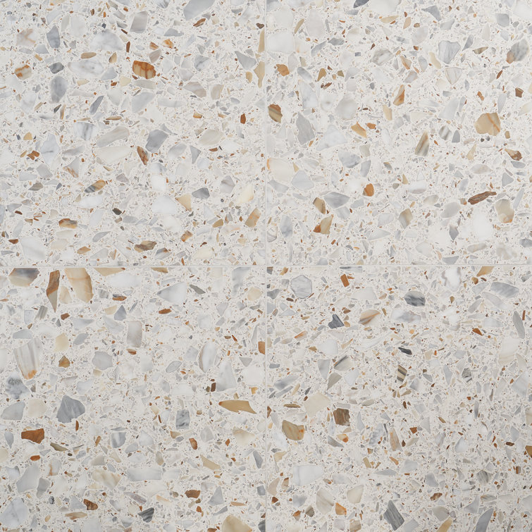 Calacatta White/Cream Large Format Honed Terrazzo Floor and Wall Tile