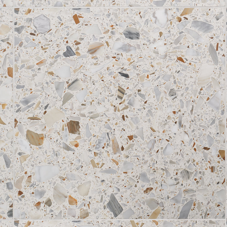 Calacatta White/Cream Large Format Honed Terrazzo Floor and Wall Tile
