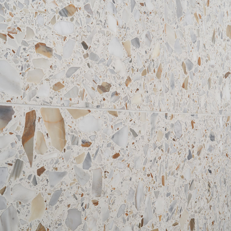Calacatta White/Cream Large Format Honed Terrazzo Floor and Wall Tile