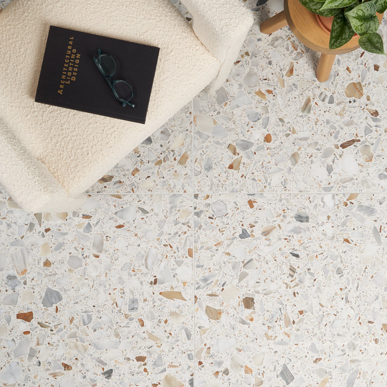 Calacatta White/Cream Large Format Honed Terrazzo Floor and Wall Tile