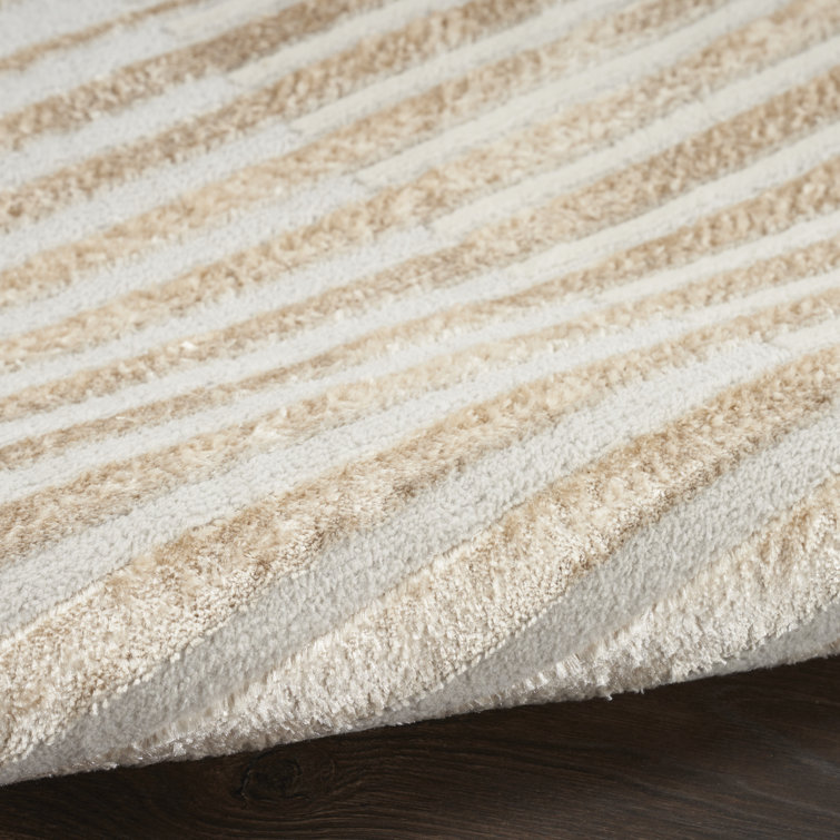 Beige Silver Striped 5' x 7' Synthetic Area Rug