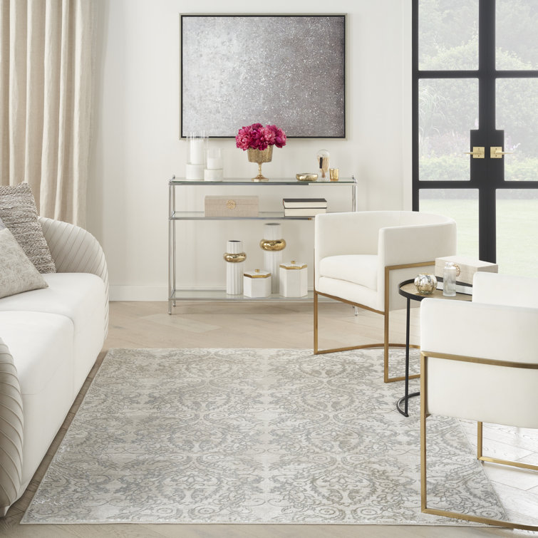 Iliana Beige Grey 4' x 6' Synthetic Damask Area Rug