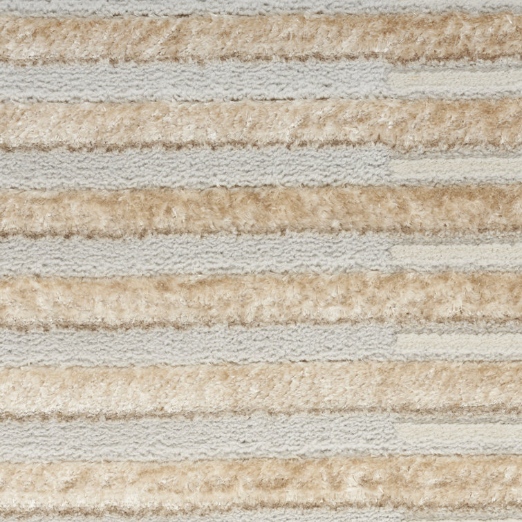 Beige Silver Striped 5' x 7' Synthetic Area Rug