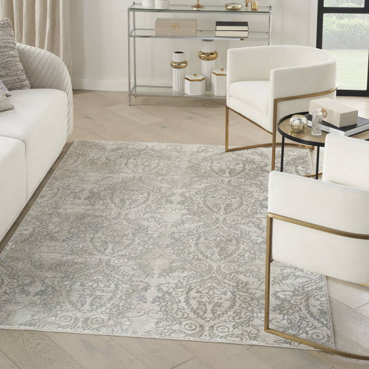 Iliana Beige Grey 4' x 6' Synthetic Damask Area Rug