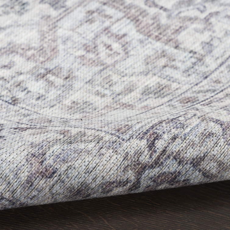 Ivory Grey Floral Cotton Chenille Washable Rug 5' x 7'