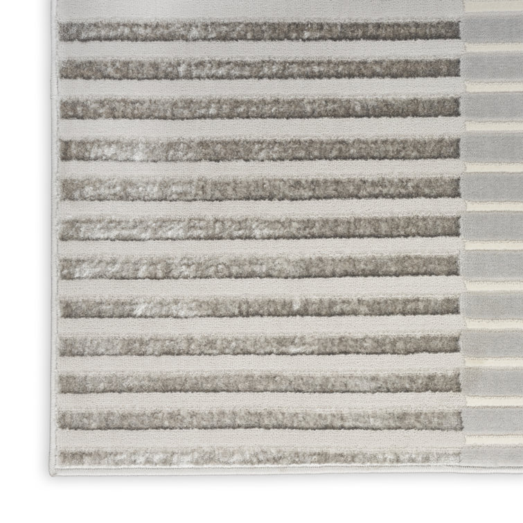 Silver Grey Striped 5' x 7' Synthetic Area Rug