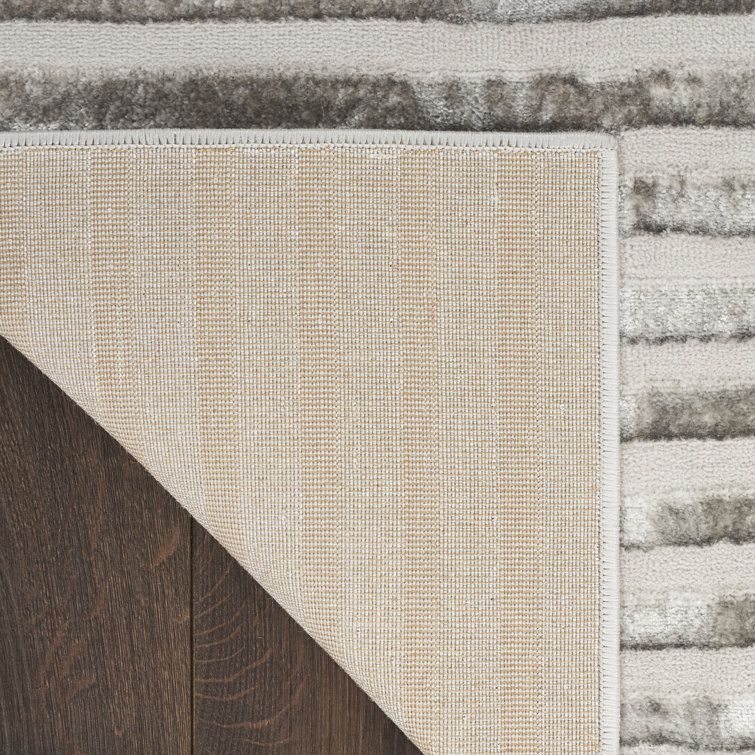 Silver Grey Striped 5' x 7' Synthetic Area Rug
