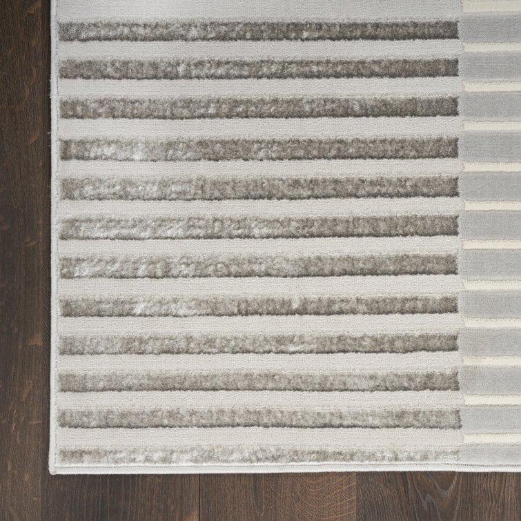 Silver Grey Striped 5' x 7' Synthetic Area Rug