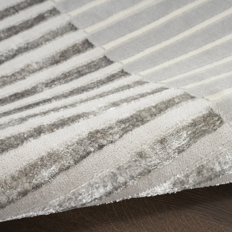 Silver Grey Striped 5' x 7' Synthetic Area Rug