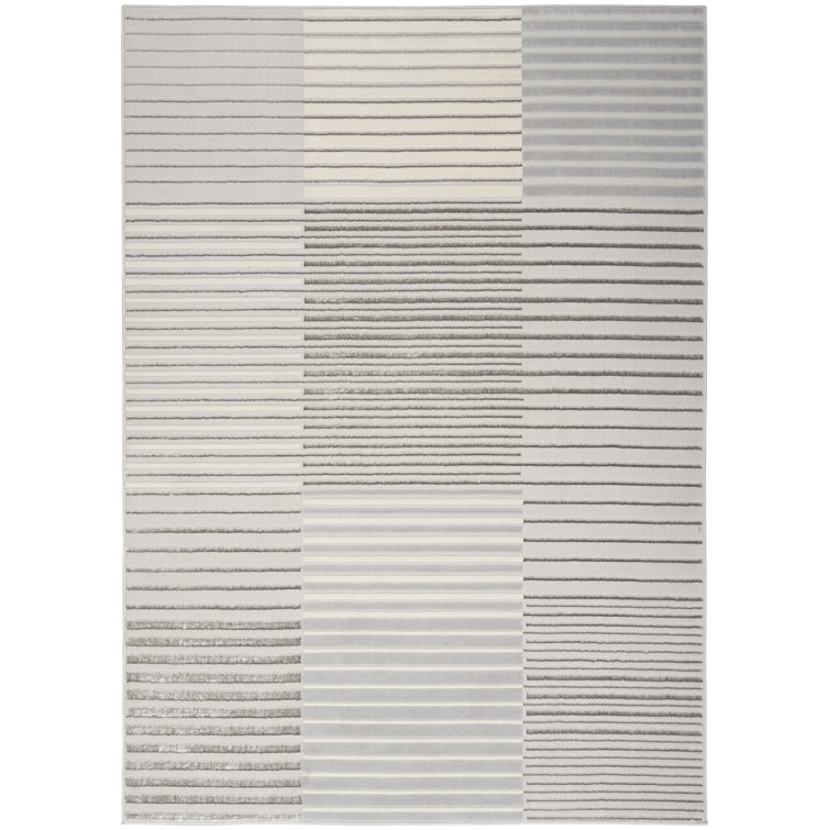 Silver Grey Striped 5' x 7' Synthetic Area Rug
