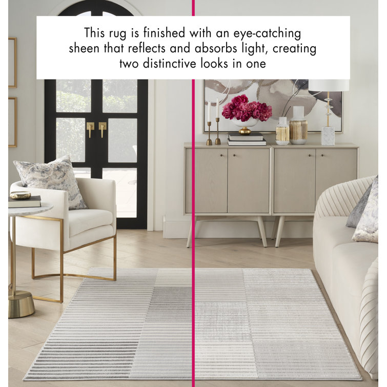 Silver Grey Striped 5' x 7' Synthetic Area Rug