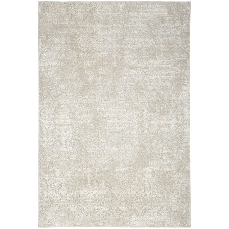 Iliana Beige Grey 4' x 6' Synthetic Damask Area Rug
