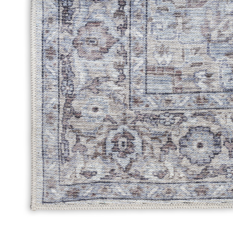 Ivory Beige Floral Cotton Chenille 6' x 9' Area Rug