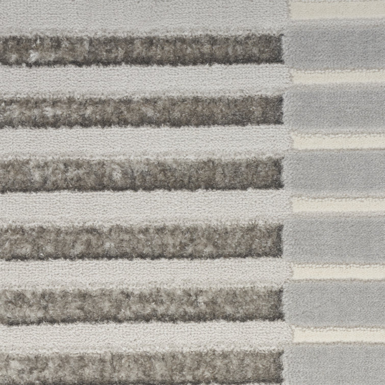 Silver Grey Striped 5' x 7' Synthetic Area Rug