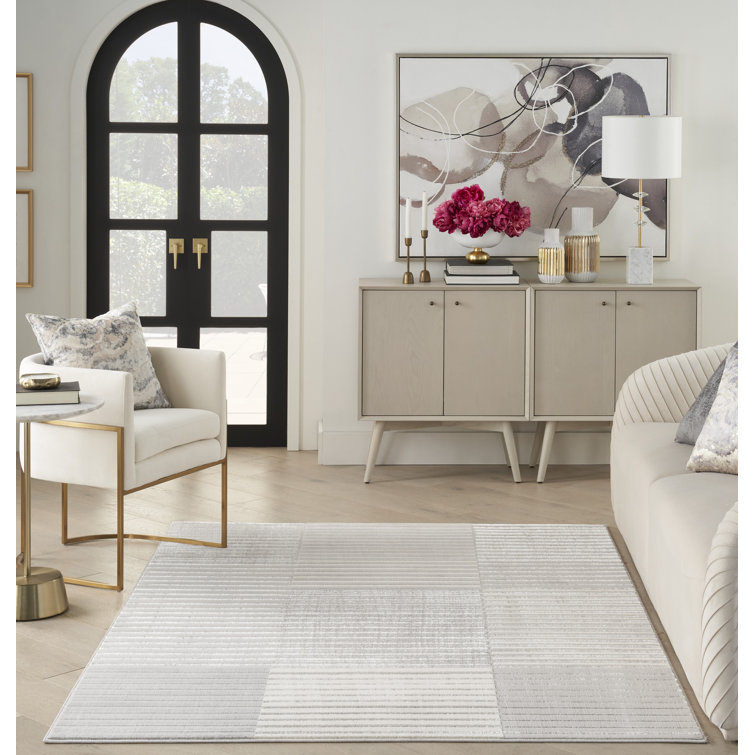 Silver Grey Striped 5' x 7' Synthetic Area Rug