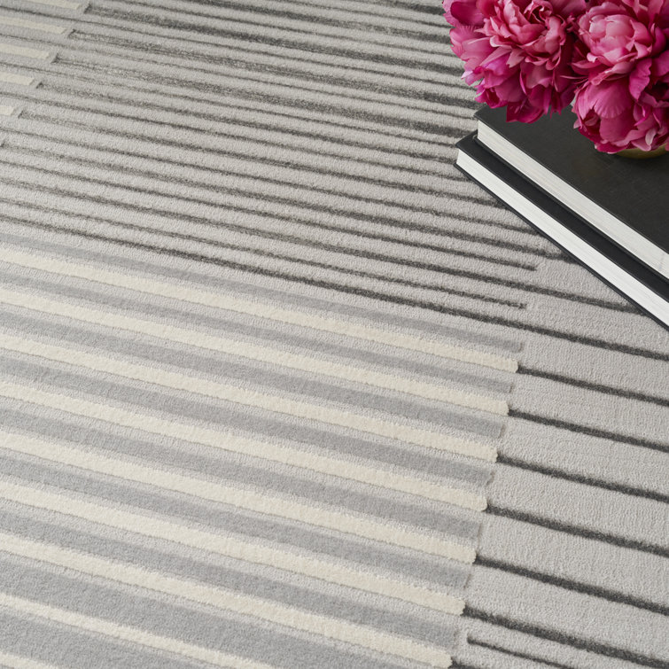 Silver Grey Striped 5' x 7' Synthetic Area Rug