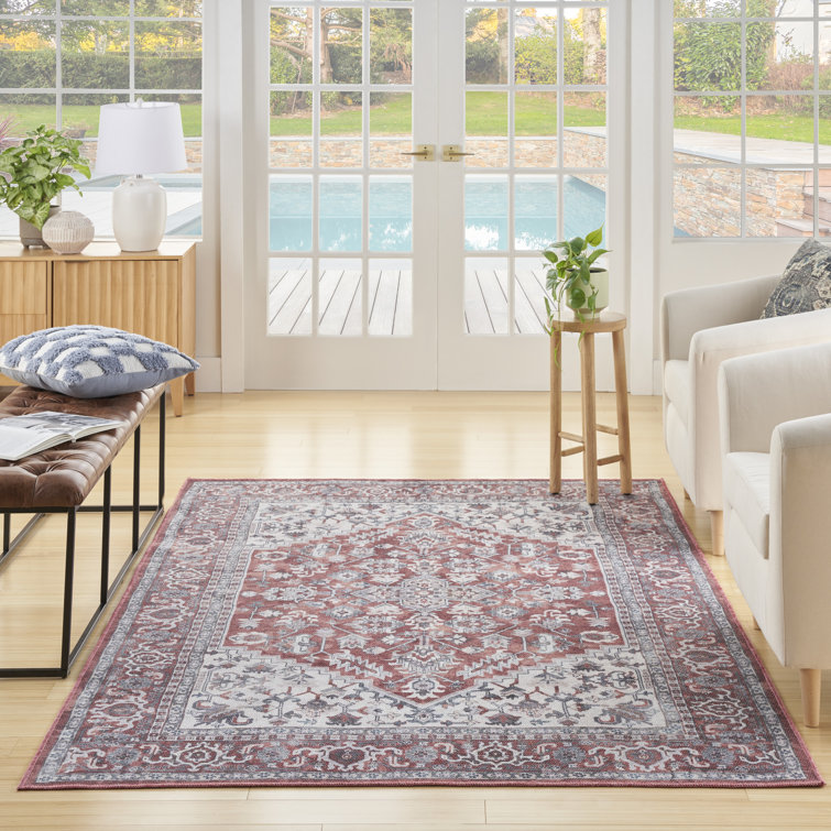 Brick Ivory Floral Medallion 4' x 6' Washable Rug