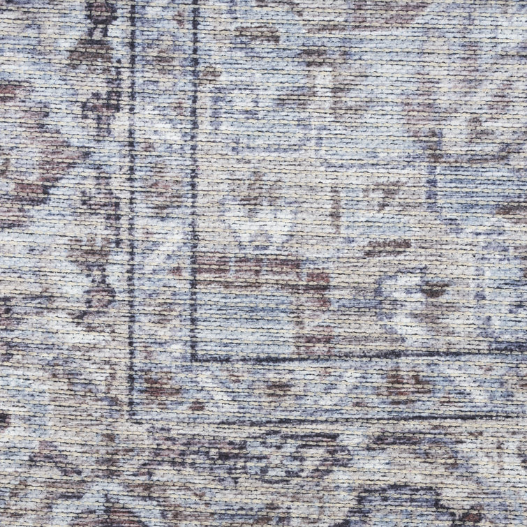Ivory Beige Floral Cotton Chenille 6' x 9' Area Rug