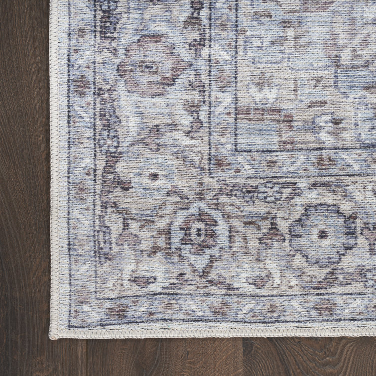Ivory Beige Floral Cotton Chenille 6' x 9' Area Rug