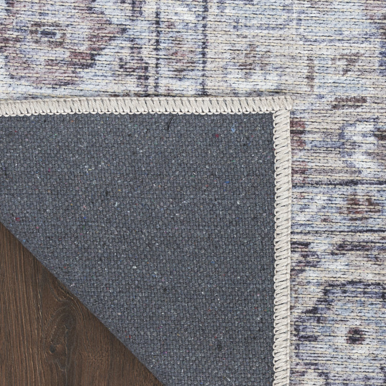 Ivory Beige Floral Cotton Chenille 6' x 9' Area Rug