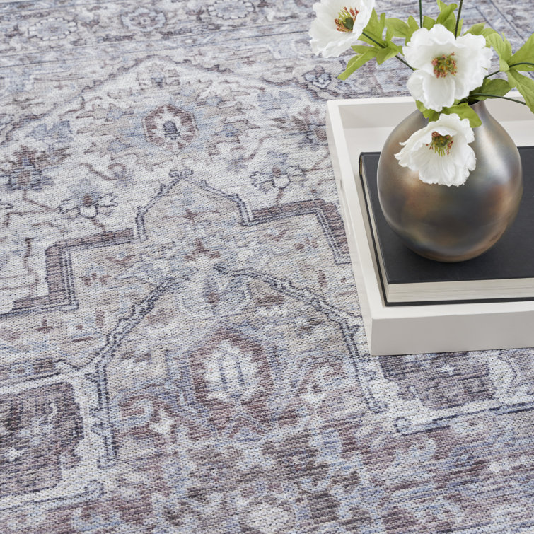 Ivory Beige Floral Cotton Chenille 6' x 9' Area Rug