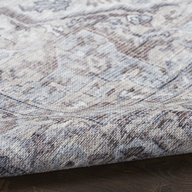 Ivory Beige Floral Cotton Chenille 6' x 9' Area Rug