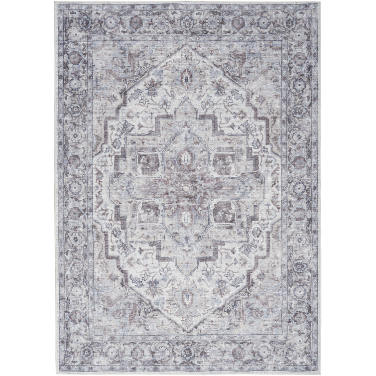 Ivory Beige Floral Cotton Chenille Rectangular 4' x 6' Rug