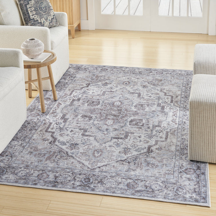 Ivory Beige Floral Cotton Chenille 6' x 9' Area Rug