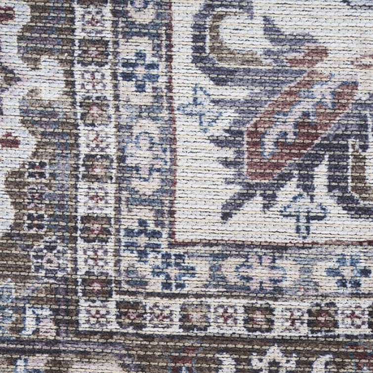 Olive Ivory Floral Cotton Chenille Runner Rug