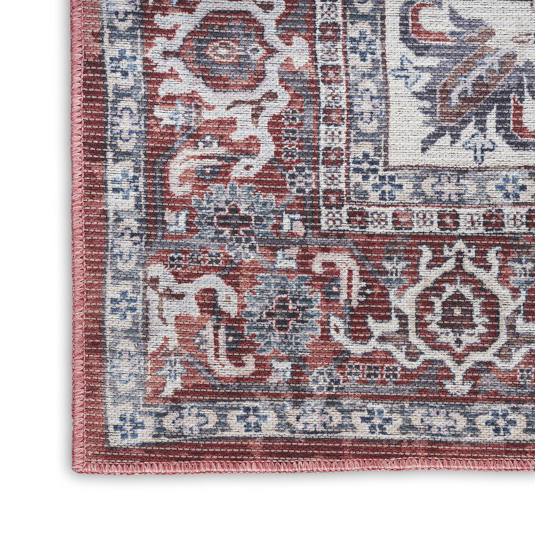 Brick Ivory Floral Medallion 4' x 6' Washable Rug