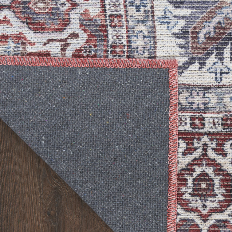 Brick Ivory Floral Medallion 4' x 6' Washable Rug