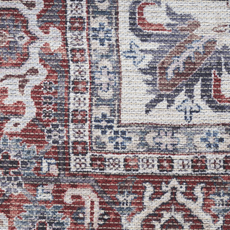 Brick Ivory Floral Medallion 4' x 6' Washable Rug