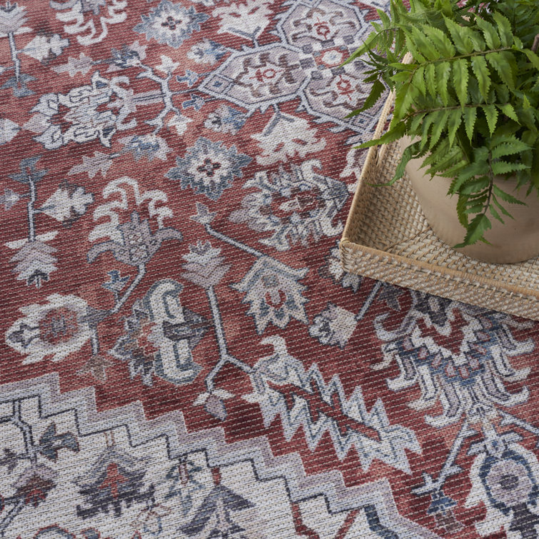 Brick Ivory Floral Medallion 4' x 6' Washable Rug