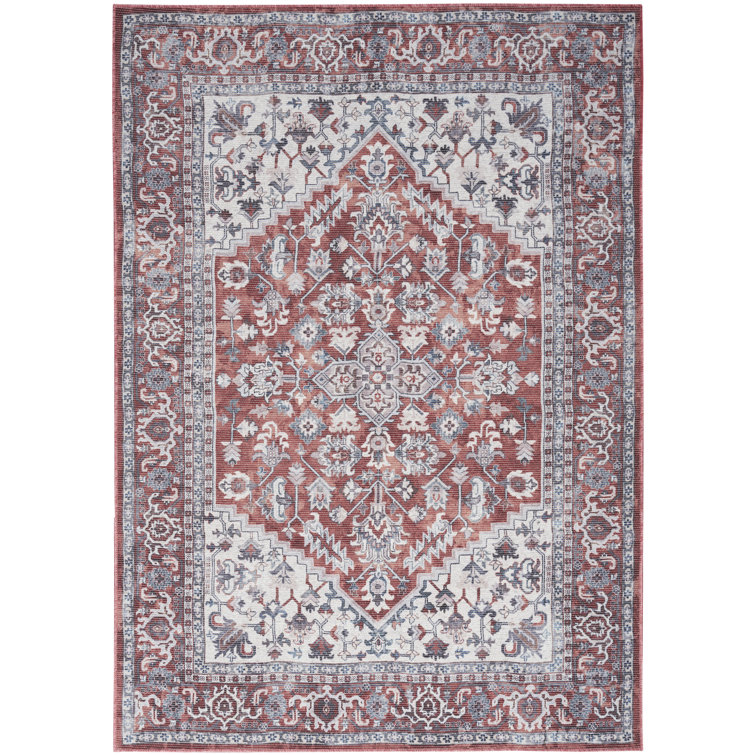 Brick Ivory Floral Medallion 4' x 6' Washable Rug