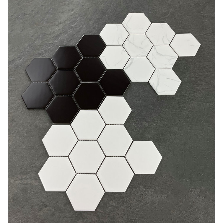 White Carrara Porcelain Hexagon Mosaic Wall & Floor Tile
