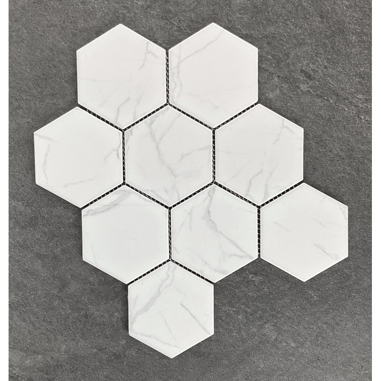White Carrara Porcelain Hexagon Mosaic Wall & Floor Tile